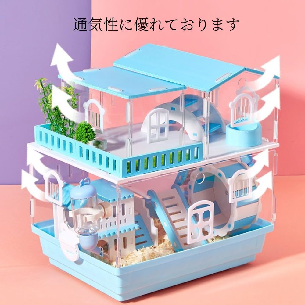 ハムスターケージ 小動物用ケージ 透明 ２階デザイン よく見える アクリル製 lcw1383.jpg